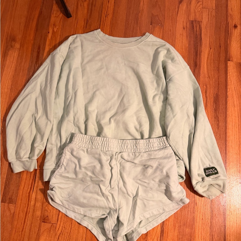 Daily Drills Light Sage Sweatshirt and Shorts Set
